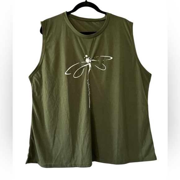 Womens Tank Top Dragonfly Graphic Warrior In Print by SHEIN Green 5XL = 22W NWOT - Picture 2 of 10